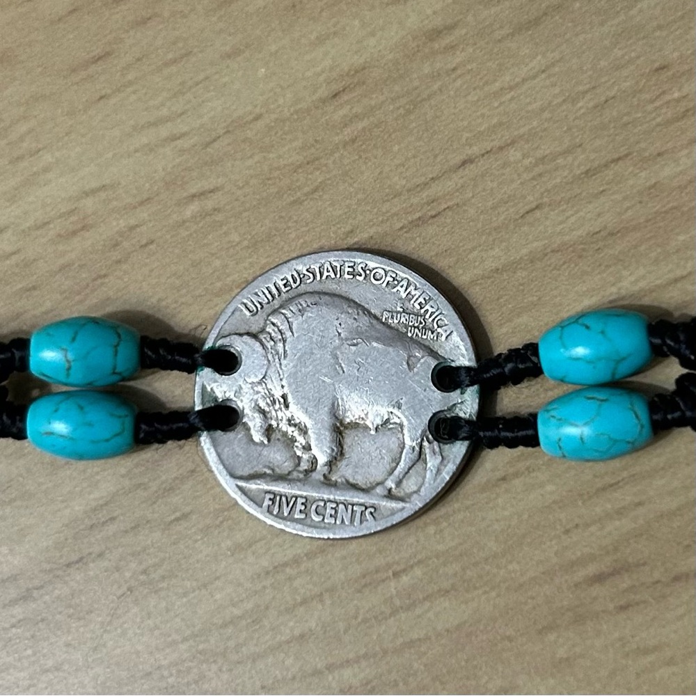Buffalo Nickel Turquoise Beaded Bracelet - Picture 2 of 4